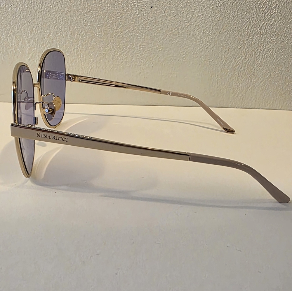 NIB Nina Ricci Light Gold Square Sunglasses SNR109S - Picture 4 of 6